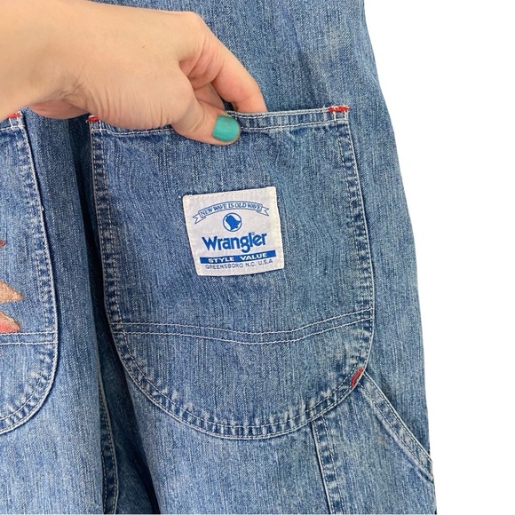 Vintage 90s Wrangler Overalls Womens Size 8 Medium Floral Hand Painted Handmade - Picture 12 of 16
